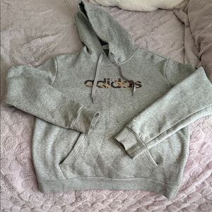 Adidas Heather Gray Hoodie with Animal Print Logo